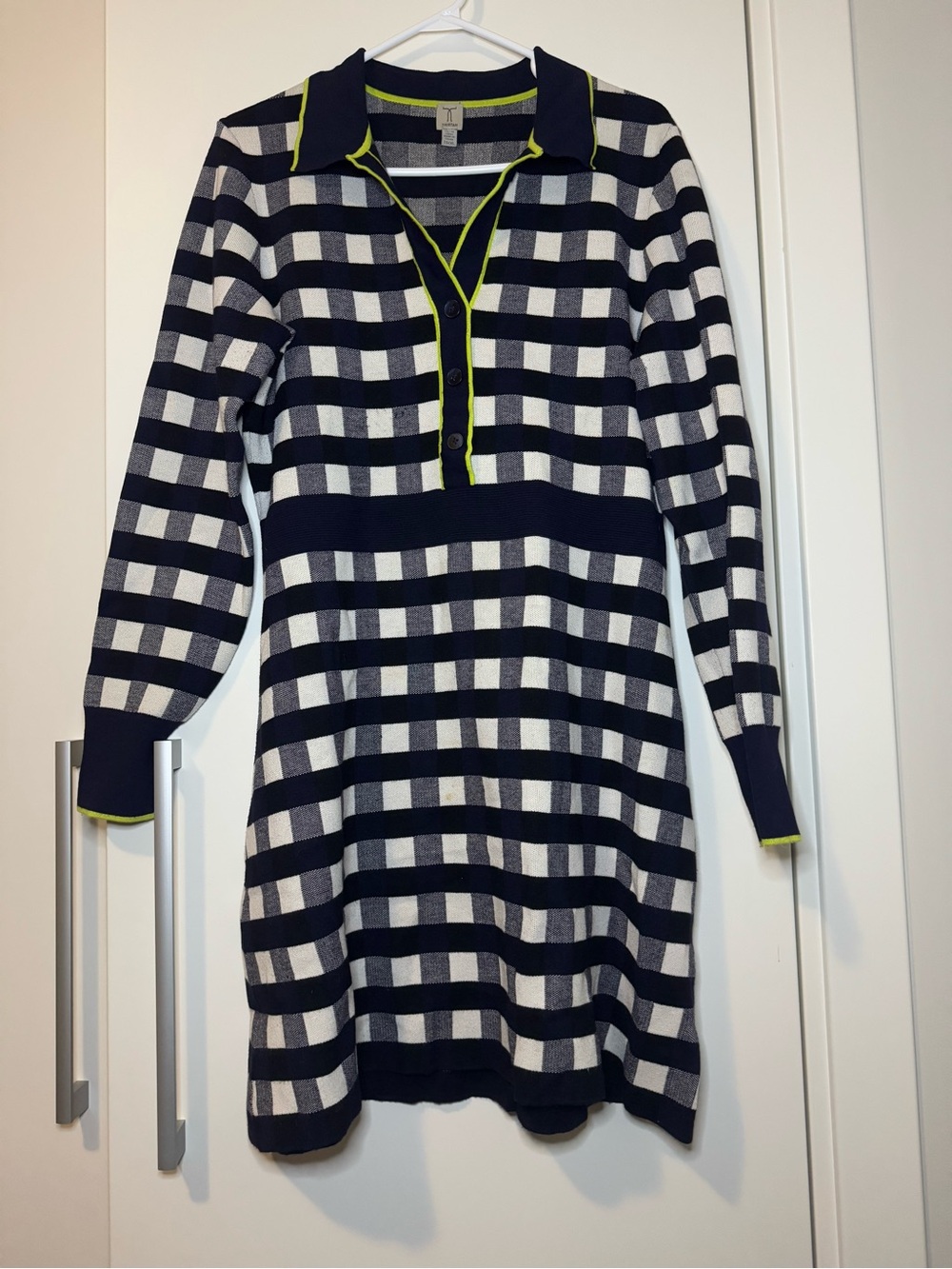 Tristan Navy & White Striped Polo Sweater Dress with Neon Trim